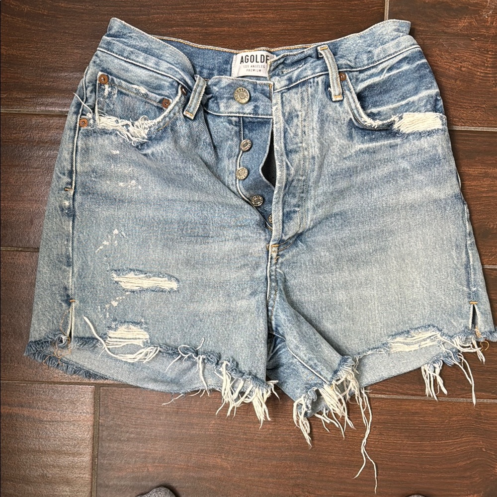 AGOLDE Women's Distressed Denim Shorts - Blue 27